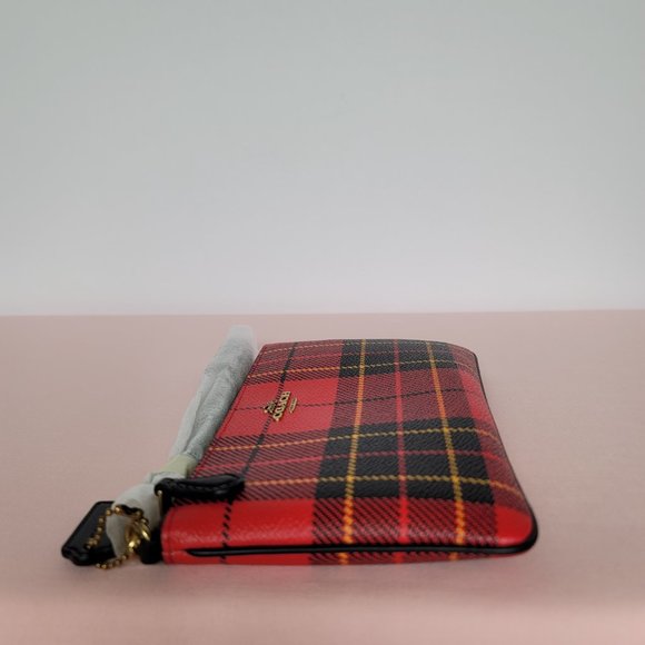 COACH Small Printed Plaid Coated Canvas Wristlet- Red Multi $75. ⭐ - Picture 11 of 16